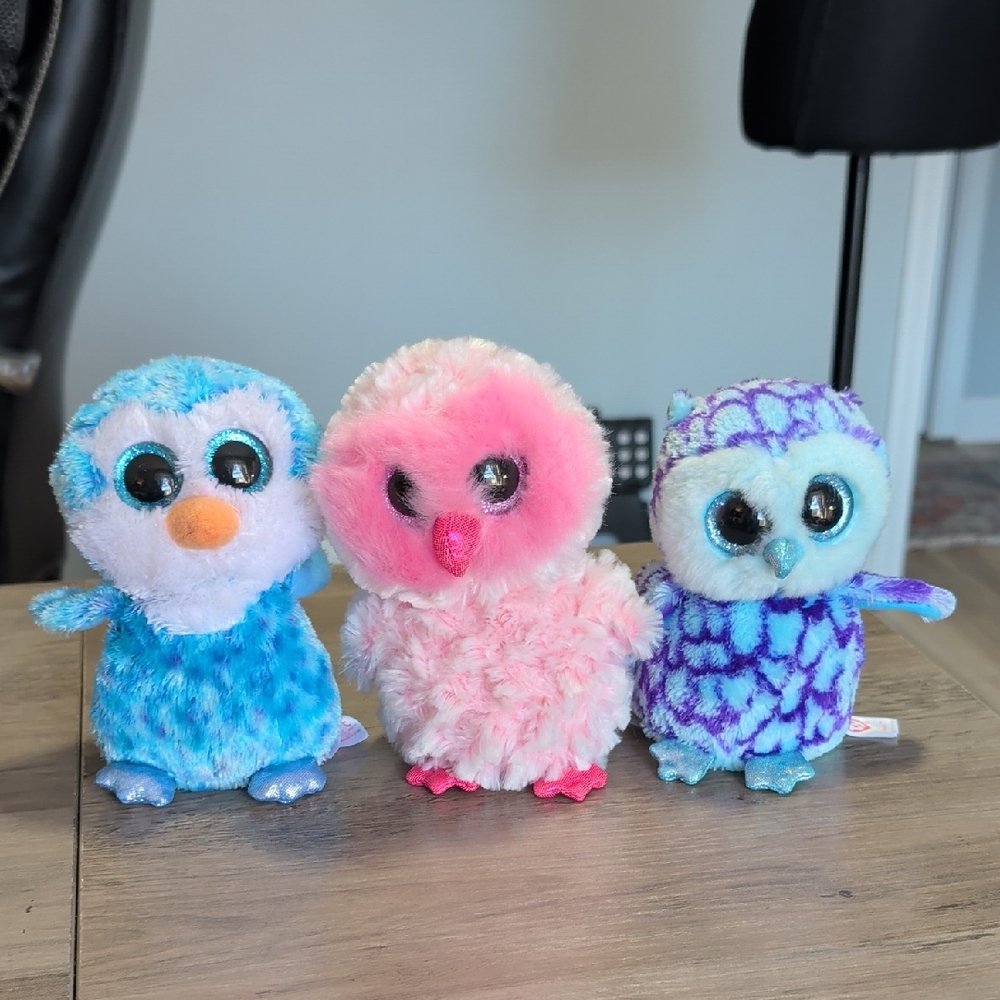Set Of 3 Owl Beenie Boos- Ice Cube, Twiggy, And Oscar